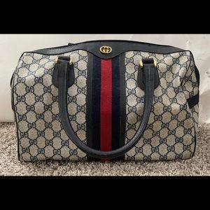 Gucci Boston Bag Guccissima navy blue/red with matching wallet